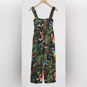 Anthropologie Farm Rio Monkeys Cropped Tropical Fauna Jumpsuit M